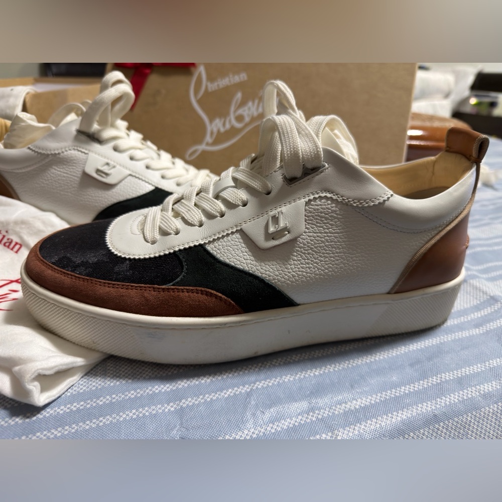 Christian Louboutin Men's White, Black, and Brown Sneakers authentic - Picture 2 of 7